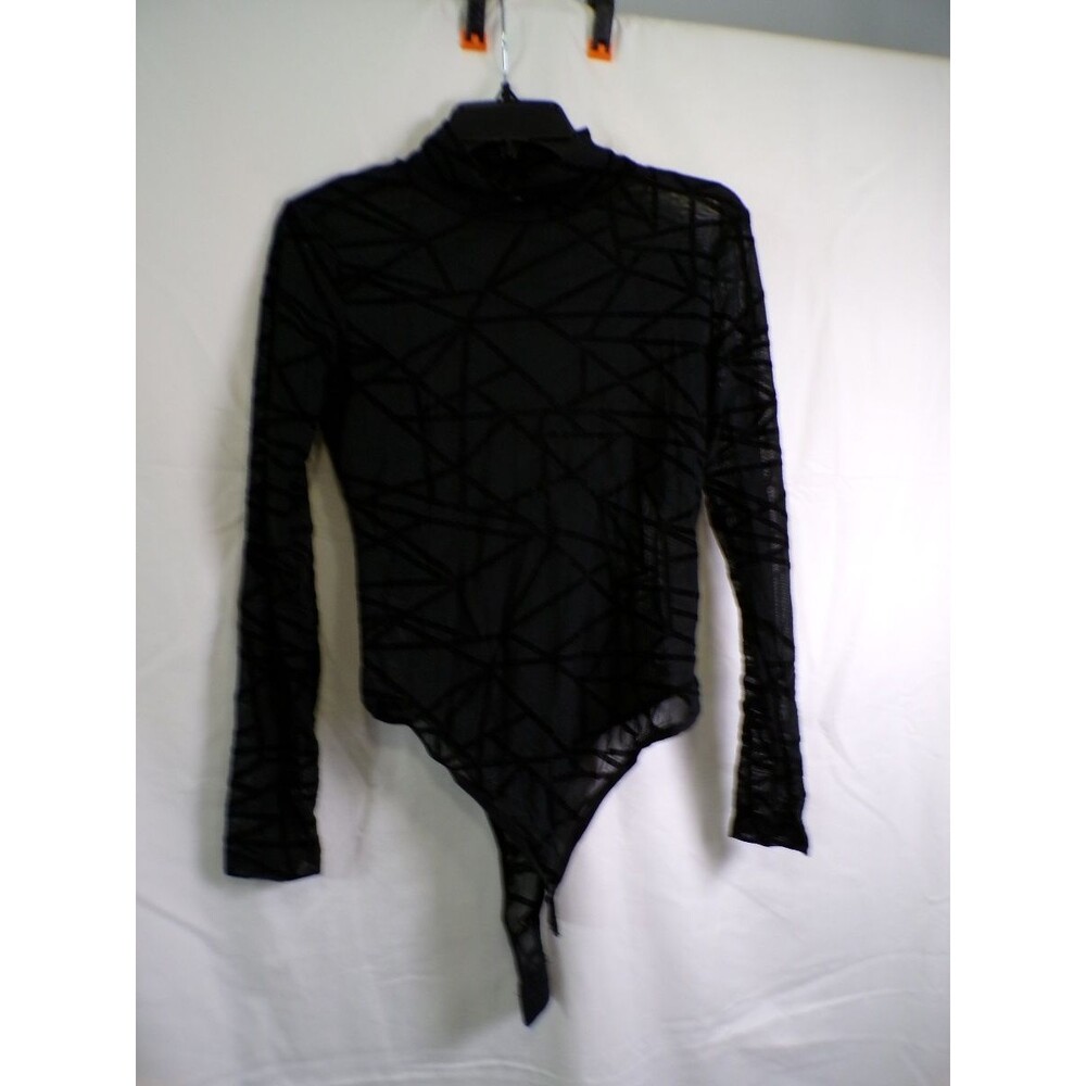Avid Love Sheer Black Long Sleeve Mesh Bodysuit Size M Women's Top